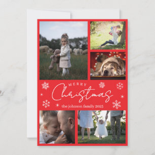 Elegant Snowflake Red Merry Christmas Holiday Card