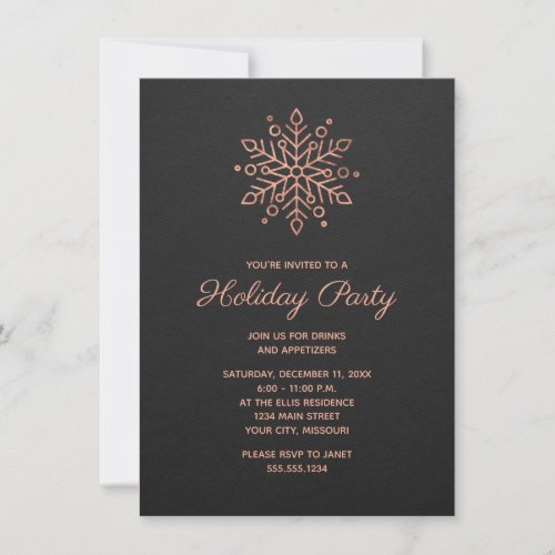 Elegant Snowflake Rose Gold Christmas Party Invitation