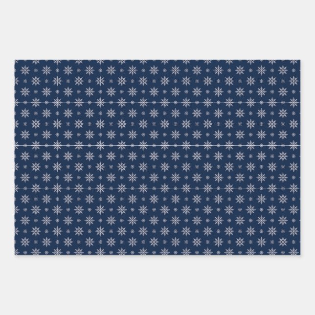Elegant Snowflake Seamless Blue Pattern Wrapping Paper Sheets (Front)
