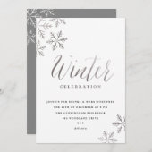 Elegant Snowflake silver winter party Invitation (Front/Back)