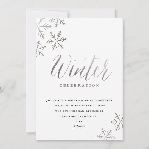 Elegant Snowflake silver winter party Invitation
