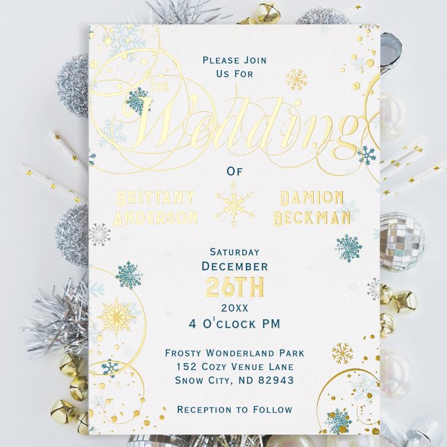 Elegant Snowflake Swirls Winter Wonderland Wedding Foil Invitation (Creator Uploaded)