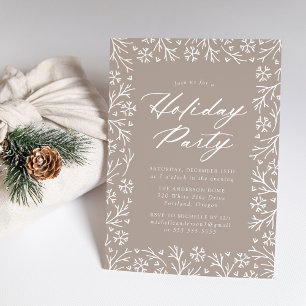 Elegant Snowflake Taupe Holiday Party Invitation