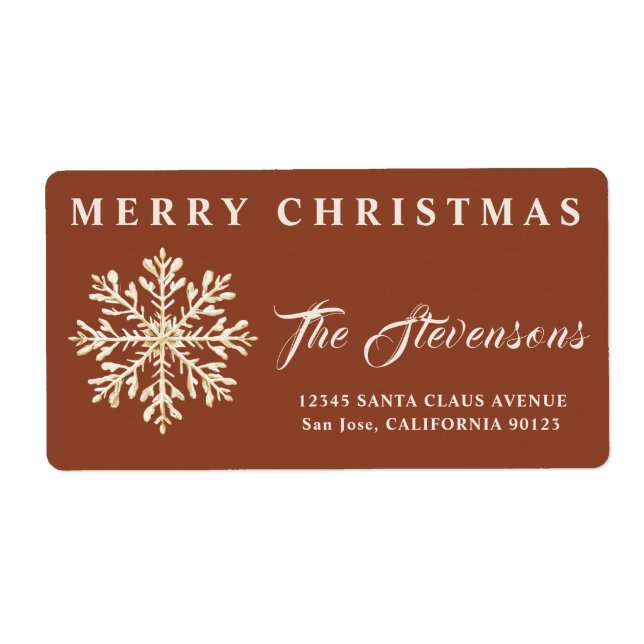 Elegant Snowflake Terracotta Return Address  Label (Front)