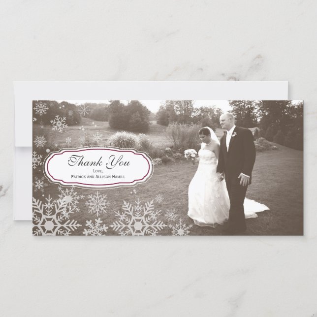 Elegant Snowflake Wedding Thank You Card (Front)