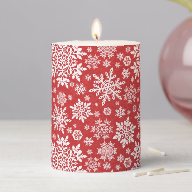Elegant Snowflake (White - Cranberry) Pillar Candle (In Situ)