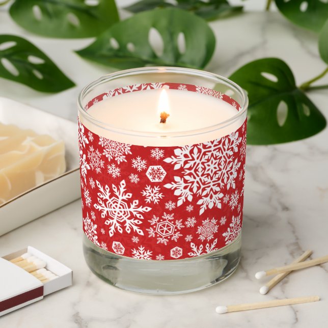 Elegant Snowflake (White - Cranberry) Scented Candle (Lit)