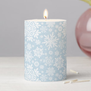 Elegant Snowflake (White - Frost Blue) Pillar Candle