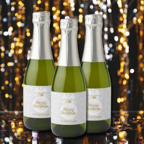 Elegant Snowflake White Ornament Christmas Mini Sparkling Wine Label