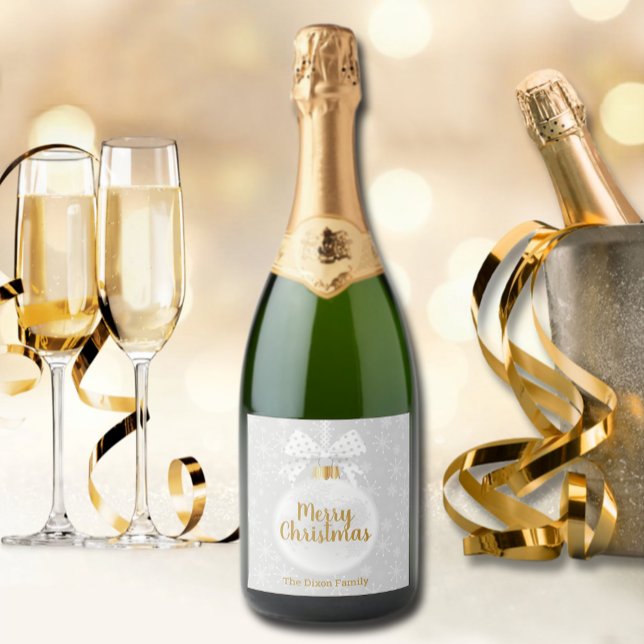 Elegant Snowflake White Ornament Christmas Sparkling Wine Label (Creator Uploaded)