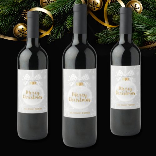 Elegant Snowflake White Ornament Christmas Wine Label