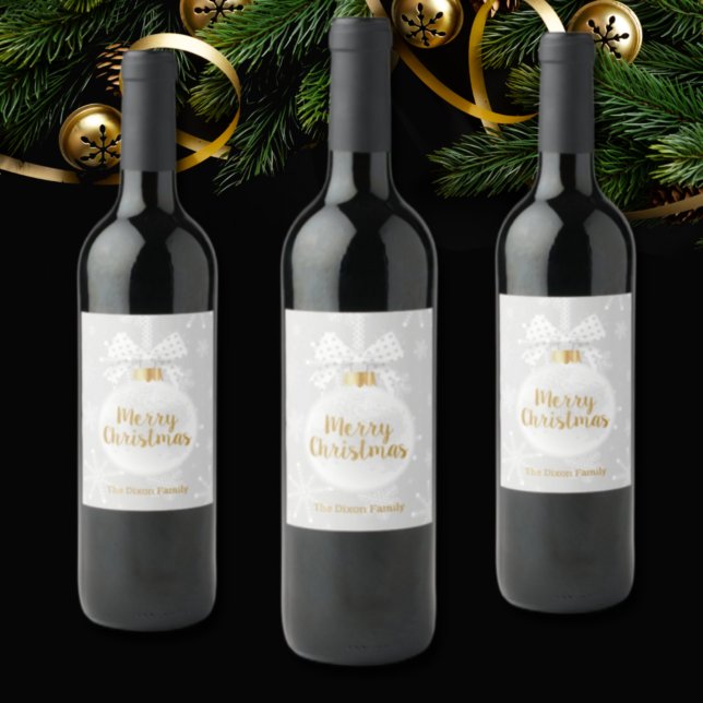 Elegant Snowflake White Ornament Christmas Wine Label (Creator Uploaded)