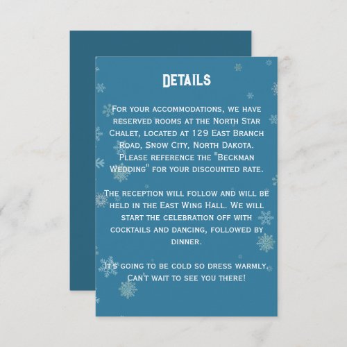 Elegant Snowflake Winter Blue  Wedding Detail Enclosure Card