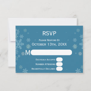 Elegant Snowflake Winter Blue Wedding RSVP Card