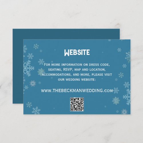 Elegant Snowflake Winter Blue  Wedding Website Enclosure Card