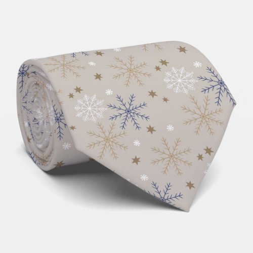 Elegant Snowflake Winter Pattern Beige  Neck Tie