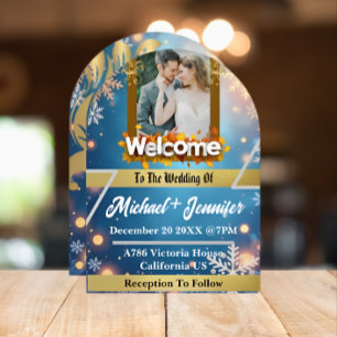 Elegant Snowflake Winter Photo Wedding Welcome  Invitation