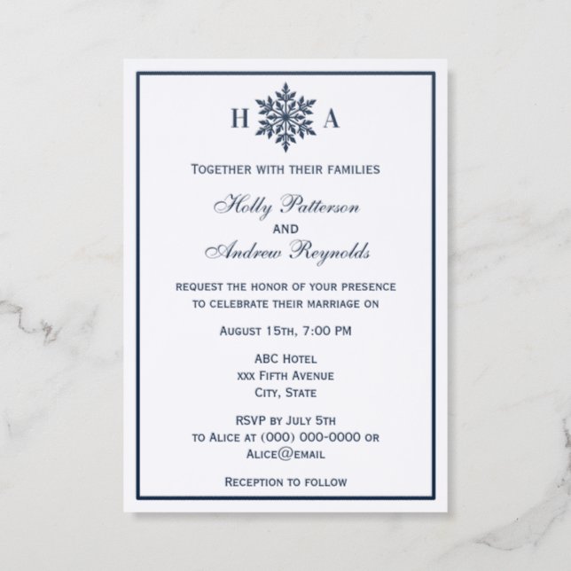 Elegant Snowflake Winter Theme Wedding Invitation (Front)