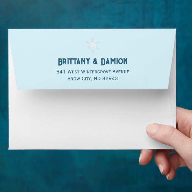 Elegant Snowflake Winter White Wedding Invitation Envelope (Hand)
