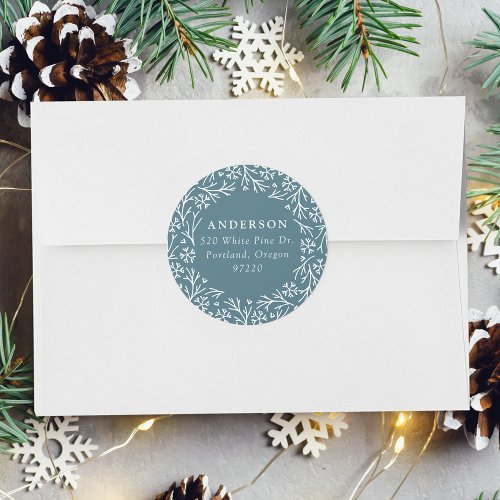 Elegant Snowflake Wreath Blue Return Address Label
