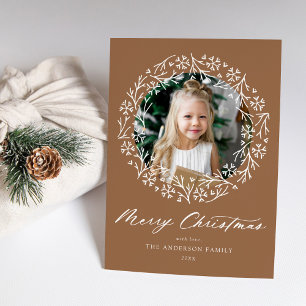 Elegant Snowflake Wreath Gingerbread Photo Holiday Card