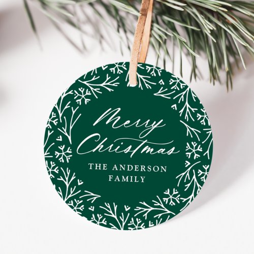 Elegant Snowflake Wreath Green Christmas Gift Tags