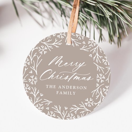 Elegant Snowflake Wreath Mocha Christmas Gift Tags