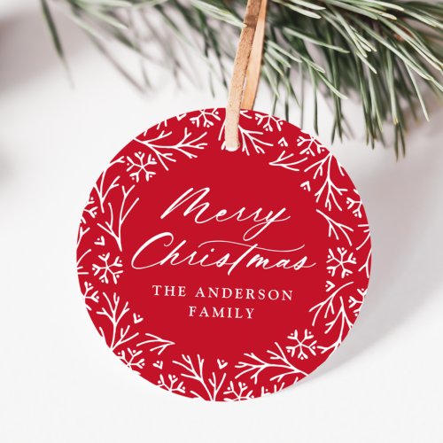 Elegant Snowflake Wreath Red Christmas Gift Tags