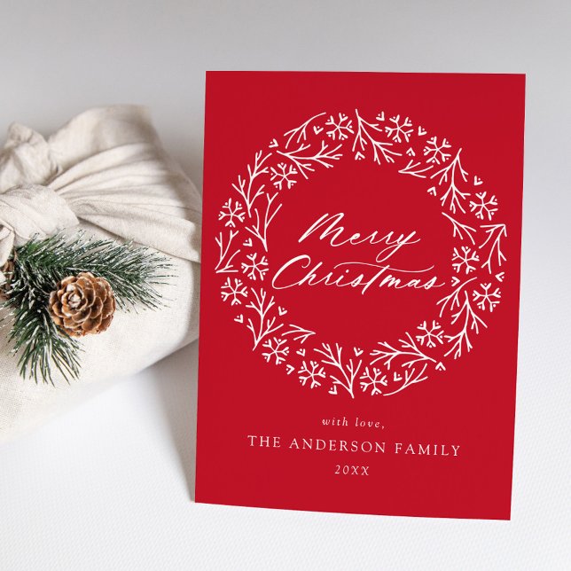 Elegant Snowflake Wreath Red Non-Photo Holiday Card (Creator Uploaded)