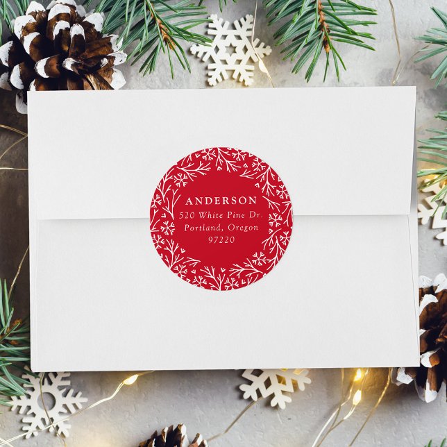 Elegant Snowflake Wreath Red Return Address Label (Creator Uploaded)