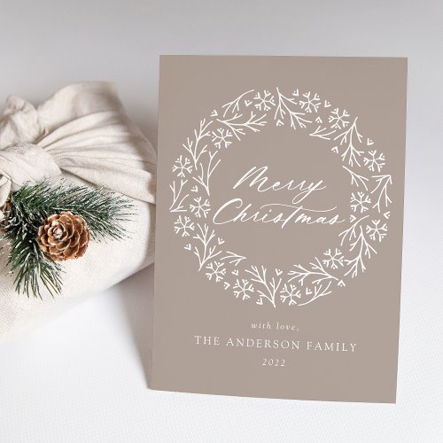 Elegant Snowflake Wreath Taupe Non_Photo Holiday Card