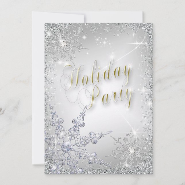 Elegant Snowflakes Amethyst Frost Holiday Party Invitation (Front)