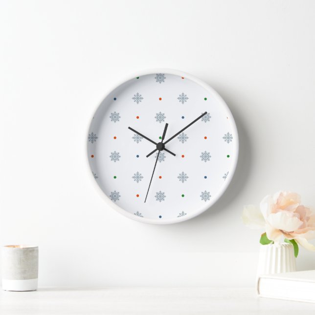 Elegant snowflakes and dots pattern clock (Home)