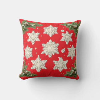 Elegant Snowflakes and Pine Christmas Throw Pillow