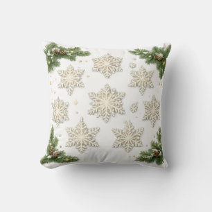 Elegant Snowflakes and Pine Christmas Throw Pillow