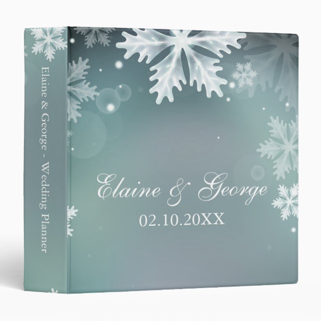 Elegant snowflakes Aqua winter Wedding Planner 3 Ring Binder (Front/Spine)