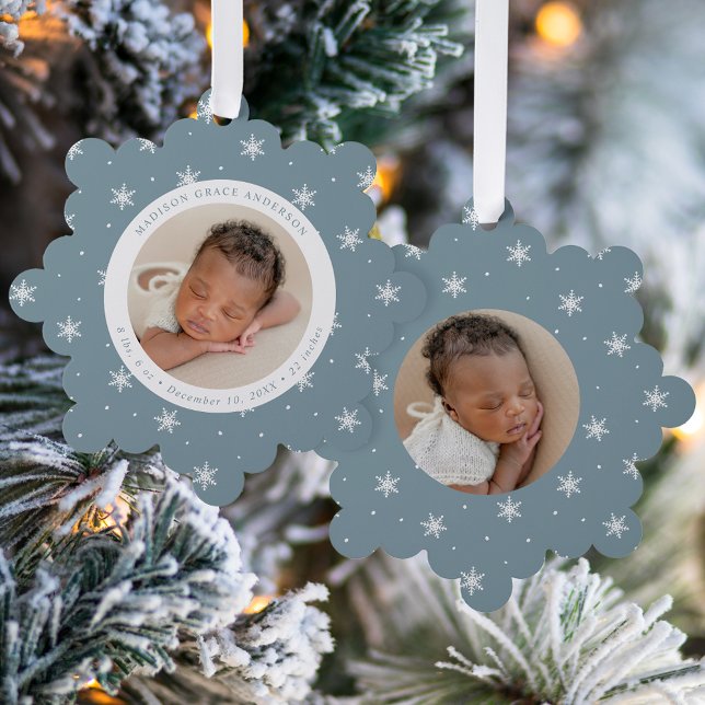 Elegant Snowflakes Blue Baby's First Christmas Ornament Card (Creator Uploaded)