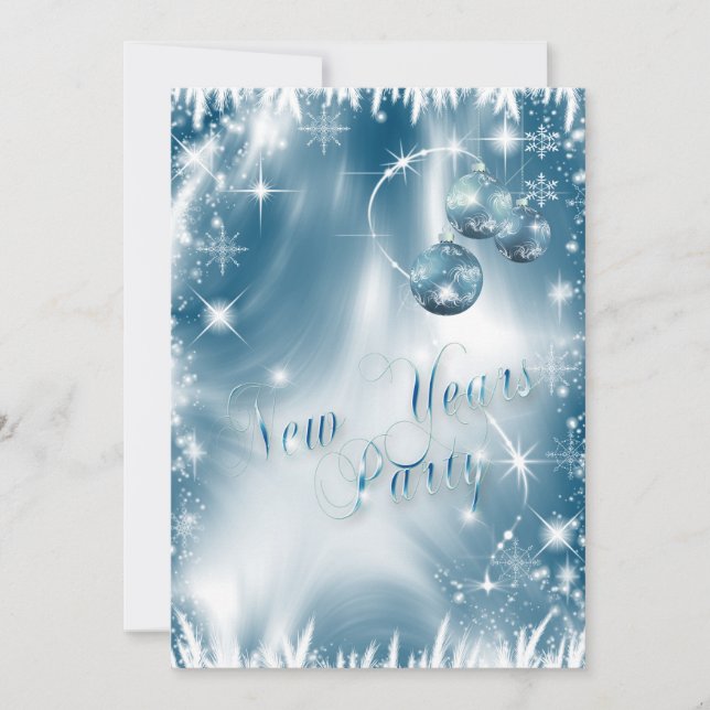 Elegant Snowflakes Blue Frost New Year's Party Invitation (Front)