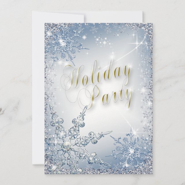 Elegant Snowflakes Blue Ice Holiday Party Invit Invitation (Front)