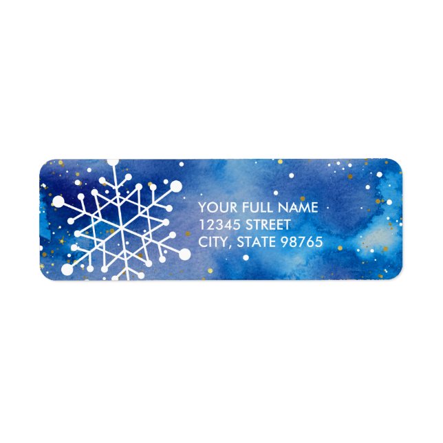 Elegant Snowflakes Blue Purple Watercolor Address Label (Front)