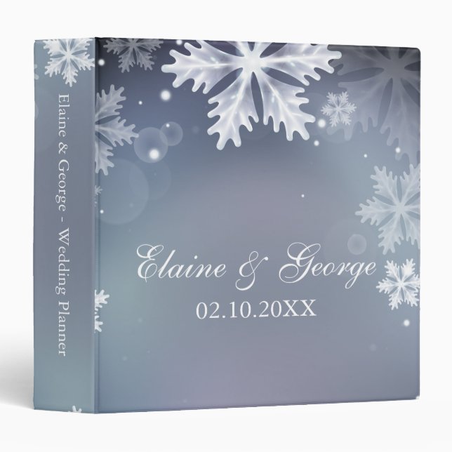 Elegant snowflakes Blue winter Wedding Planner 3 Ring Binder (Front/Spine)