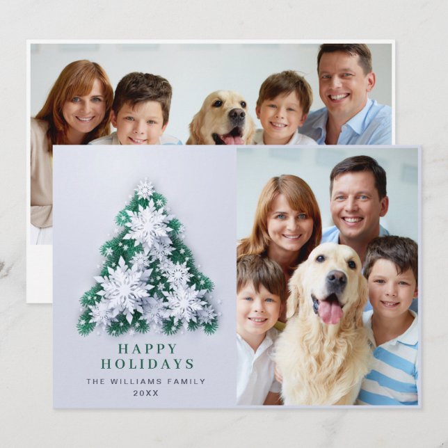 Elegant Snowflakes Christmas Greeting 2 PHOTO Holiday Card (Front/Back)
