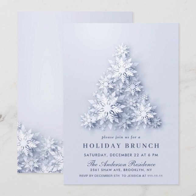 Elegant Snowflakes CHRISTMAS HOLIDAY BRUNCH Invitation (Front/Back)