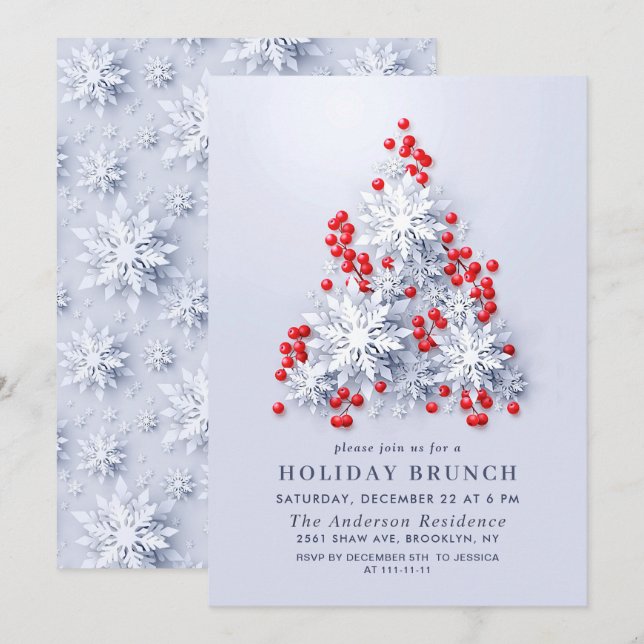 Elegant Snowflakes CHRISTMAS HOLIDAY BRUNCH Invitation (Front/Back)