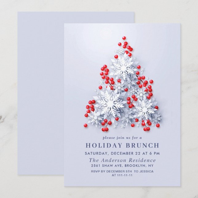Elegant Snowflakes CHRISTMAS HOLIDAY BRUNCH Invitation (Front/Back)