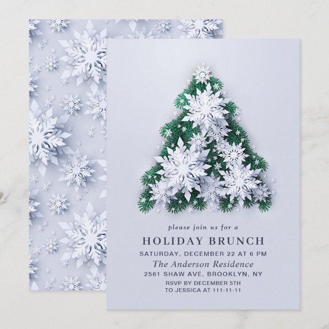 Elegant Snowflakes CHRISTMAS HOLIDAY BRUNCH Invitation (Front/Back)