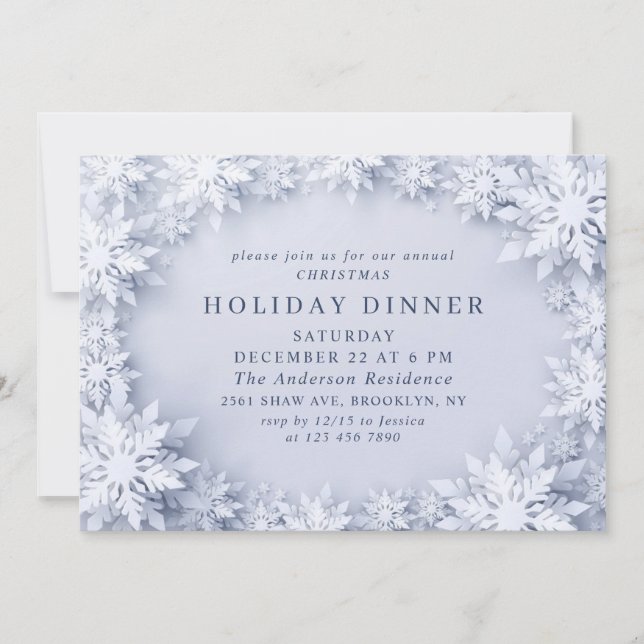 Elegant Snowflakes Christmas HOLIDAY DINNER Invitation (Front)