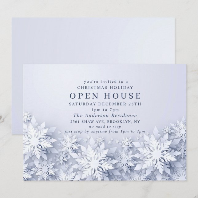 Elegant Snowflakes Christmas HOLIDAY Open House Invitation (Front/Back)