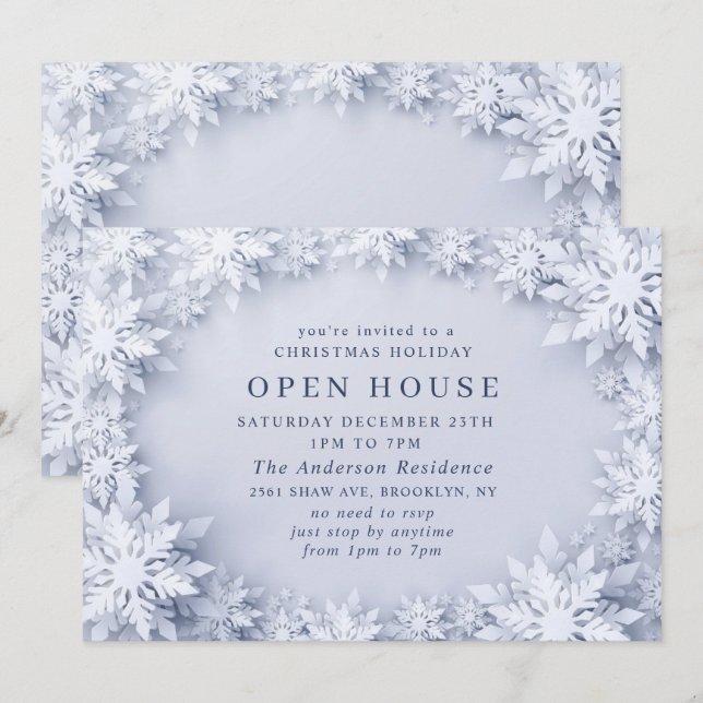 Elegant Snowflakes Christmas HOLIDAY Open House Invitation (Front/Back)