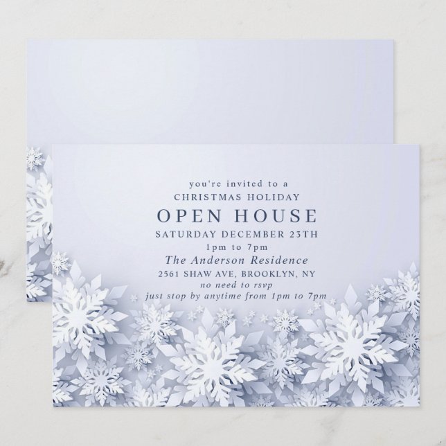 Elegant Snowflakes Christmas HOLIDAY Open House Invitation (Front/Back)